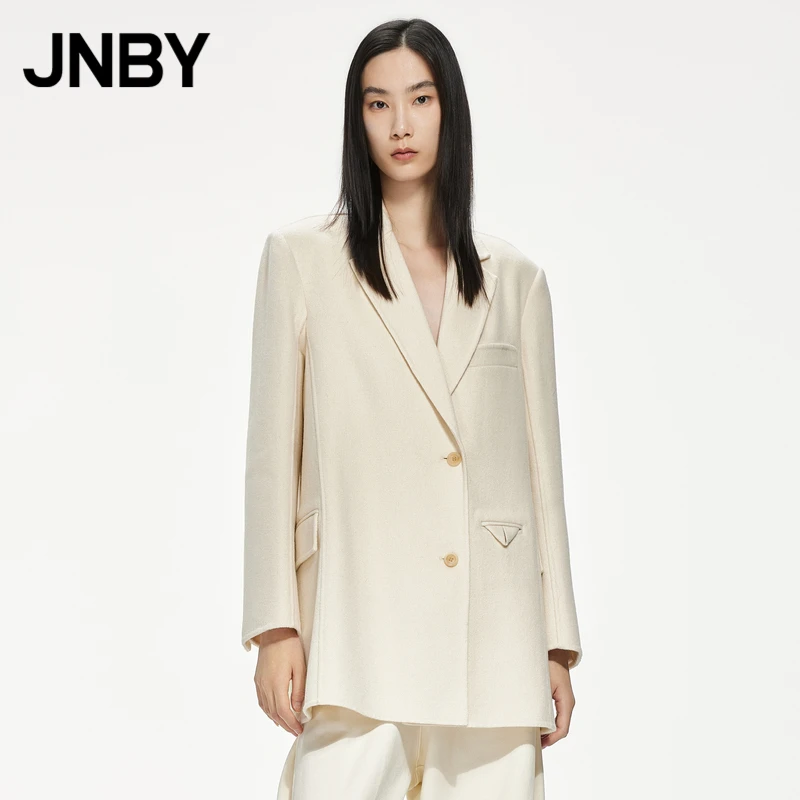 JNBY/江南布衣双面毛呢气质纯色西服外套宽松长袖中长款5M0712400