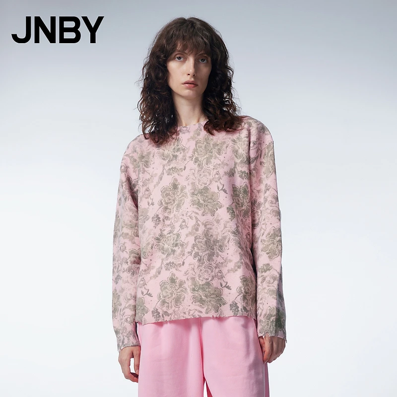 JNBY/江南布衣针织衫女绵羊毛100%时尚印花宽松圆领5N9312780