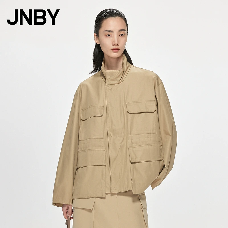 JNBY/江南布衣夹克女宽松春季立领H型拼接通勤工装外套5N1614240