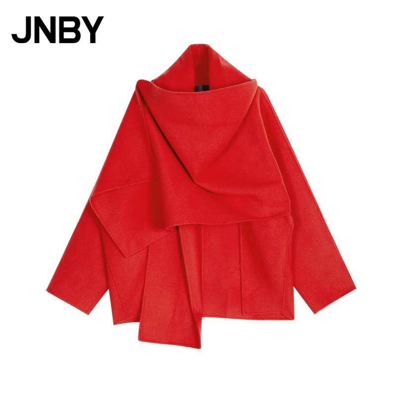JNBY/江南布衣冬季红色披肩毛呢大衣羊毛斗篷双面呢外套5MB814520