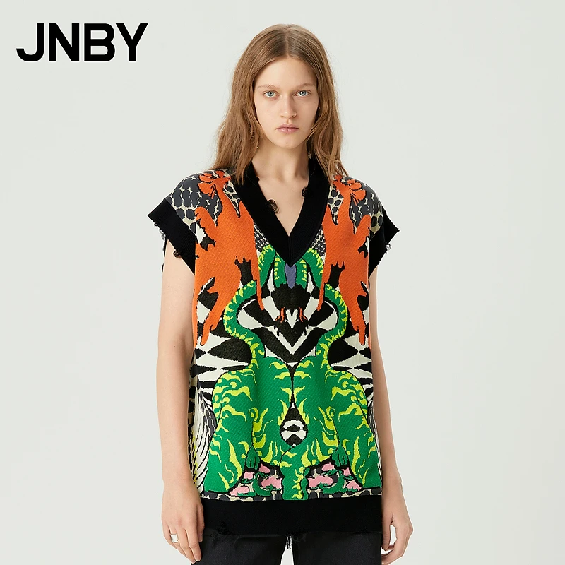 JNBY/江南布衣针织衫套头波普虎印花无袖宽松马甲5MB302770