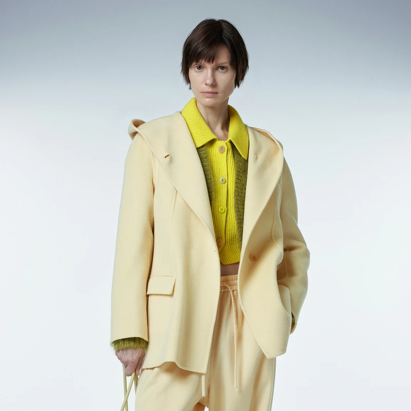 JNBY/江南布衣冬季毛呢外套女连帽双面呢大衣中长款简约5NA812160