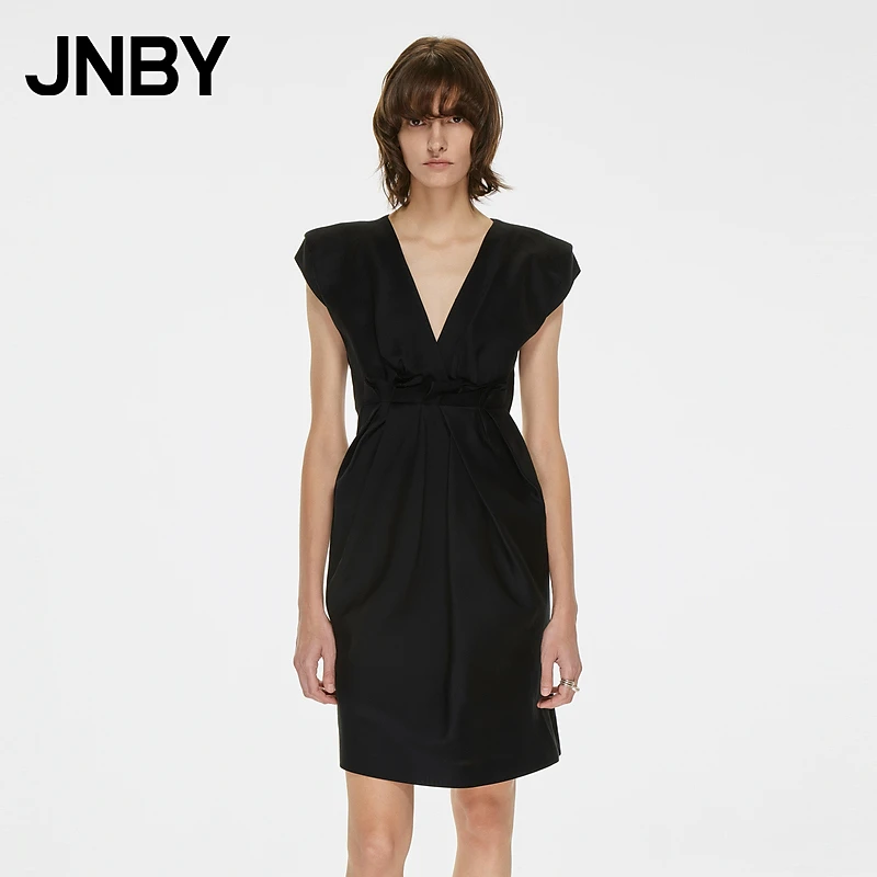 JNBY/江南布衣夏连衣裙女上衣设计礼服无袖V领气质裙子5N5G13600