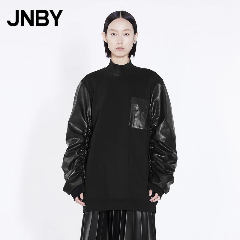 JNBY/江南布衣冬季卫衣弧形袖拼接半高领长袖抽褶外套5L8400600