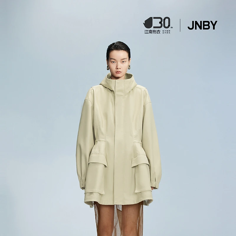 JNBY/江南布衣风衣棉质宽松中长款连帽立领外套女5O8910140