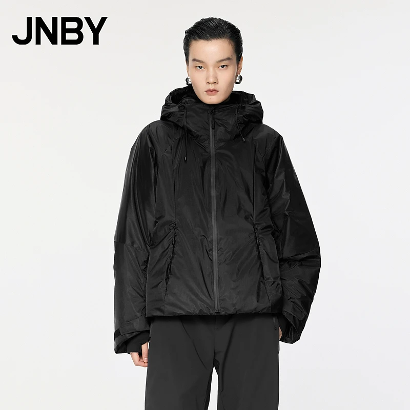 【防泼水】JNBY/江南布衣秋冬连帽羽绒服女拉链中长款简约5OAC14200