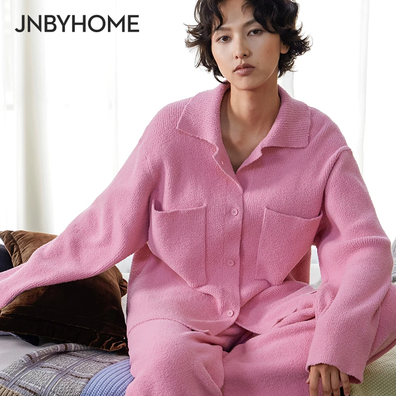 JNBYHOME江南布衣秋冬半边绒家居服套装女士纯色睡衣情侣时尚外穿