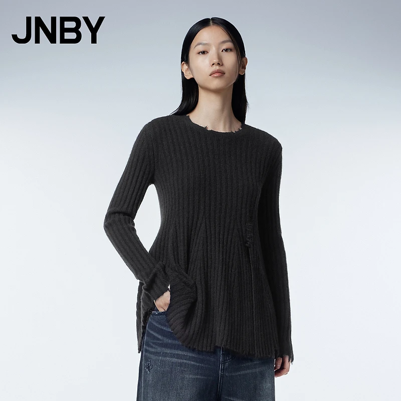 JNBY/江南布衣秋季套头针织衫长袖毛衫褶裙下摆简约上衣5N9313170
