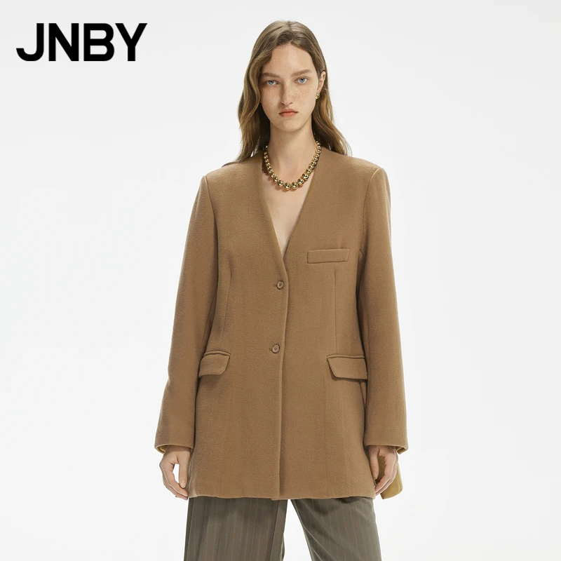 JNBY/江南布衣冬季呢外套女毛呢西服宽松西装V领气质5L0712310