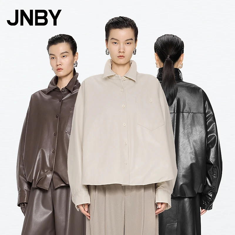 JNBY/江南布衣秋冬羽绒服PU皮保暖时髦复古宽松衬衫领5OAC12790