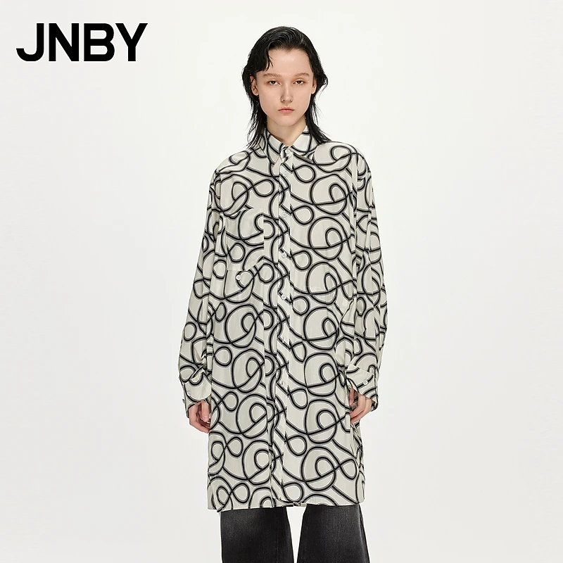 JNBY/江南布衣夏衬衫连衣裙宽松印花翻领衬衫休闲外套女5N4G13820