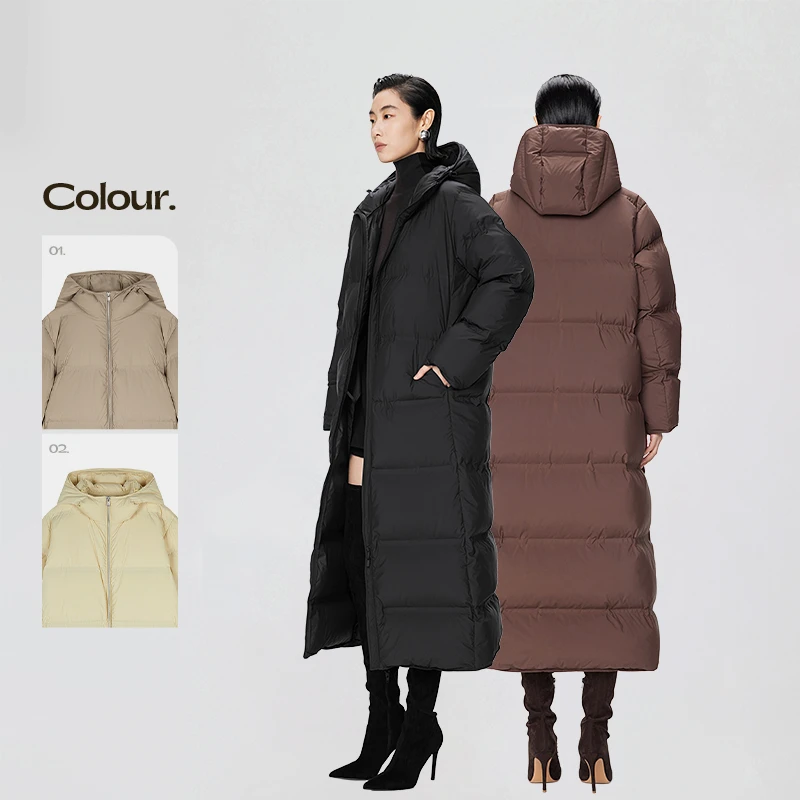 【95白鹅绒】JNBY/江南布衣冬羽绒服无缝连帽长款鹅绒服5OAC12570