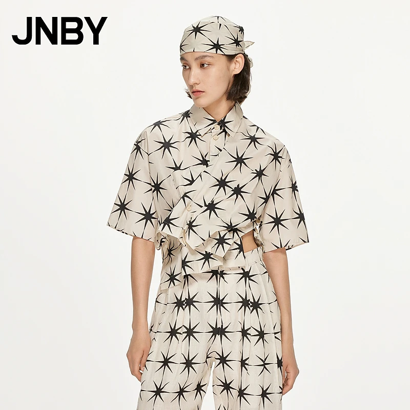 JNBY/江南布衣夏衬衫棉质宽松短袖女八芒星印花舒适上衣5N4210880