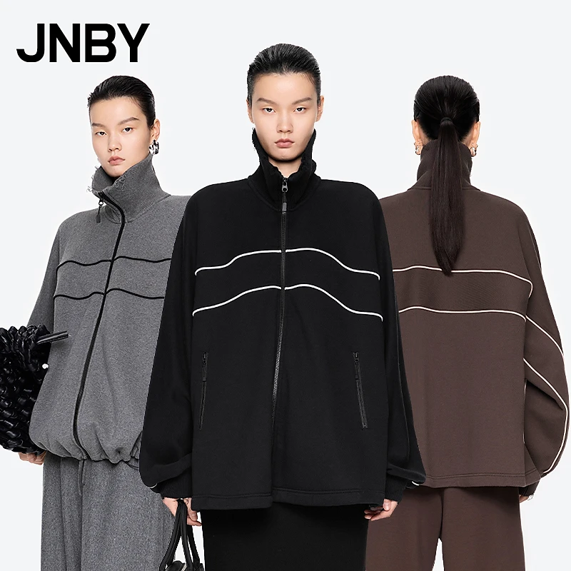 JNBY/江南布衣卫衣开衫轻运动加绒外套抽绳A型宽松5O9416010