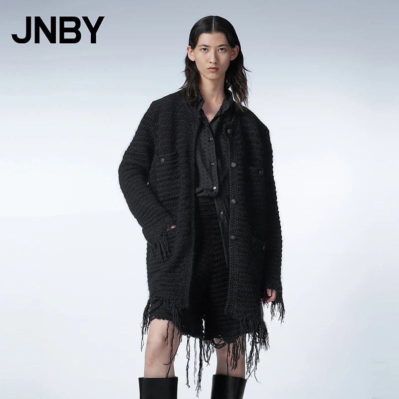 JNBY/江南布衣秋小香风针织开衫女下摆毛边时髦编织毛衫5N0310810