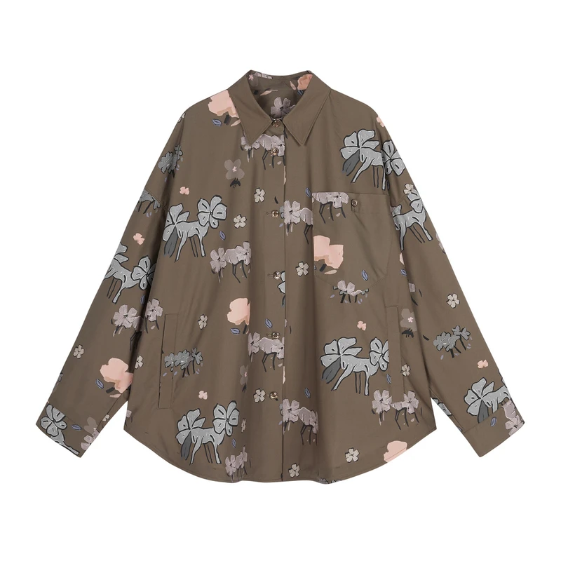 JNBY/江南布衣衬衫宽松趣味图案女棉质花型抽绳长袖5O7214930