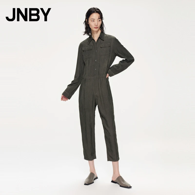 JNBY/江南布衣春翻领衬衫连体衣宽松简约休闲H型女长裤5N1F13200