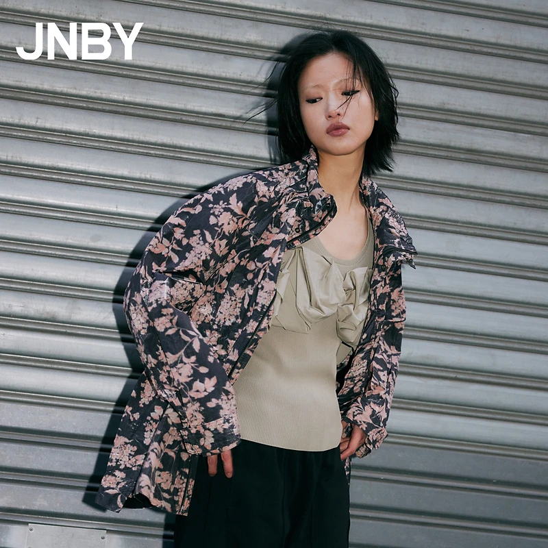 JNBY/江南布衣春季风衣宽松简约印花立领H型花朵夹克5M1902070DB