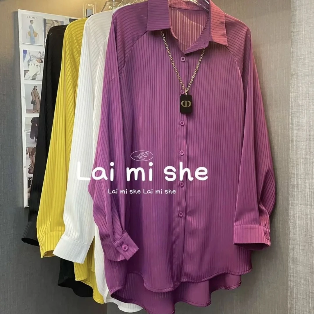 2025春夏新款中长款长袖衬衫女外穿气质女士翻领衬衣遮肚显瘦上衣