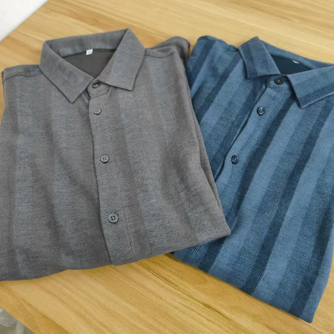 精纺加厚高级含羊毛男士时尚休闲长袖条纹衬衫