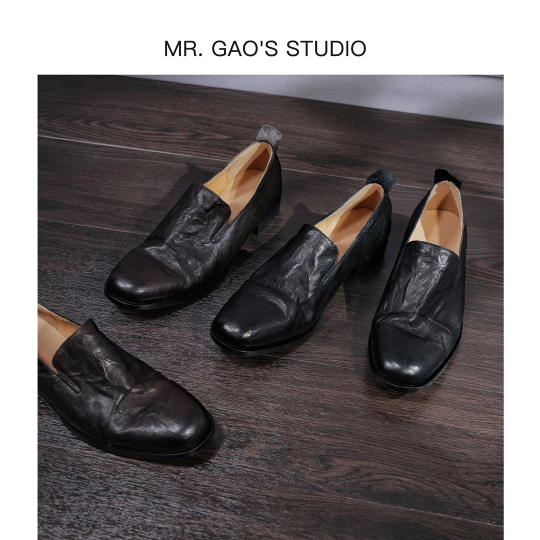MR.GAO/高老板轻奢清仓/真皮复古风百搭单鞋圆头粗跟商务舒适女鞋
