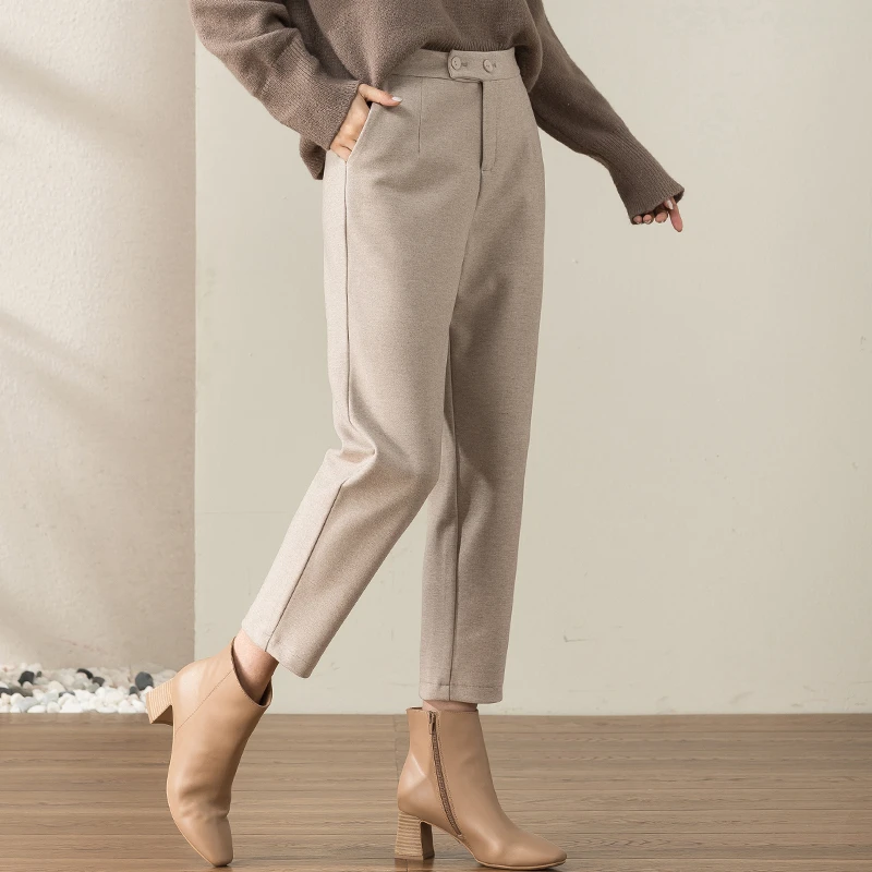 毛呢裤子女秋冬2025新款冬季八分女裤小个子九分哈伦裤老爹萝卜裤