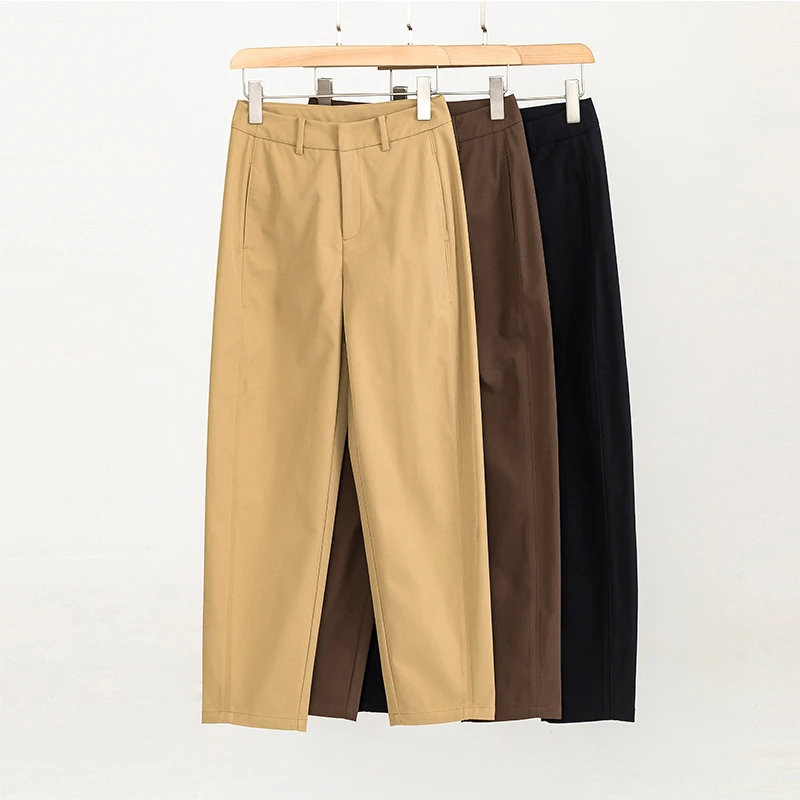 【真舒柔特】卡其色新款免烫抗皱显瘦休闲镰刀裤女九分裤不鼓包裤子
