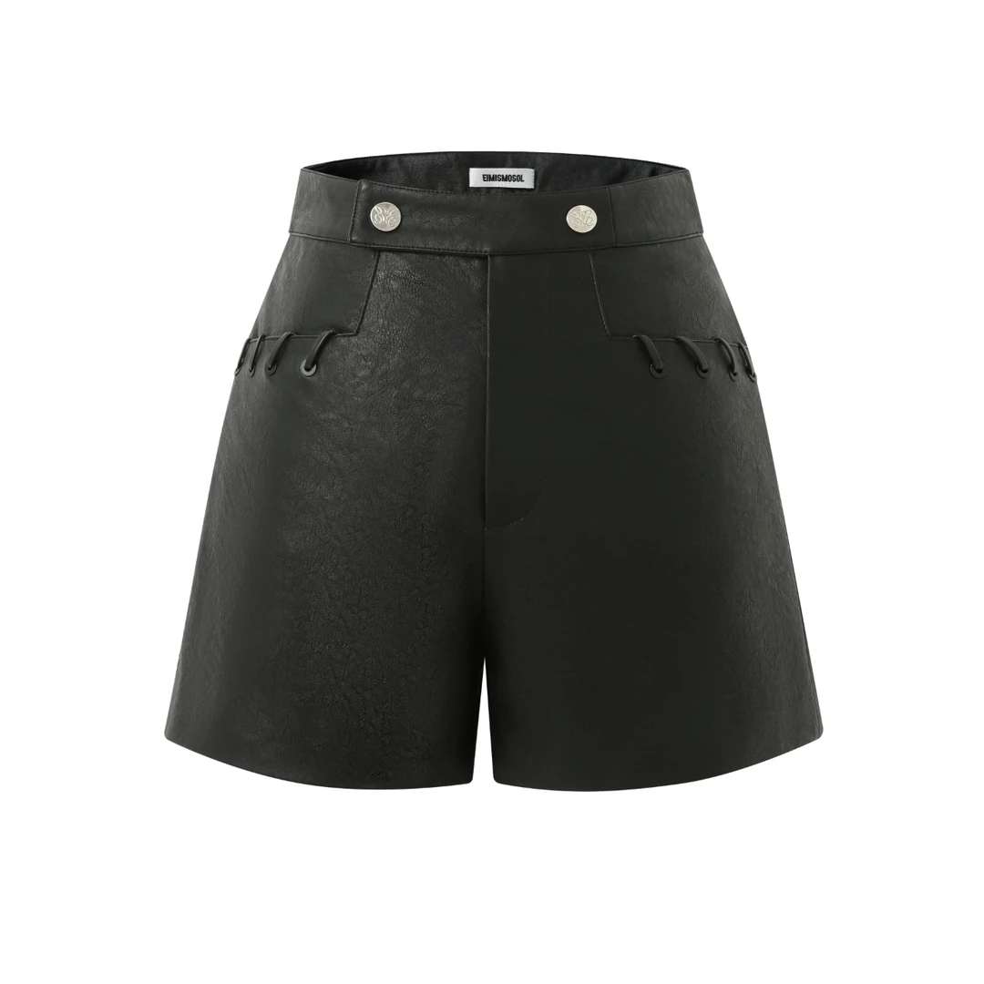 Eimismosol 24秋冬新款 短款绑带皮短裤