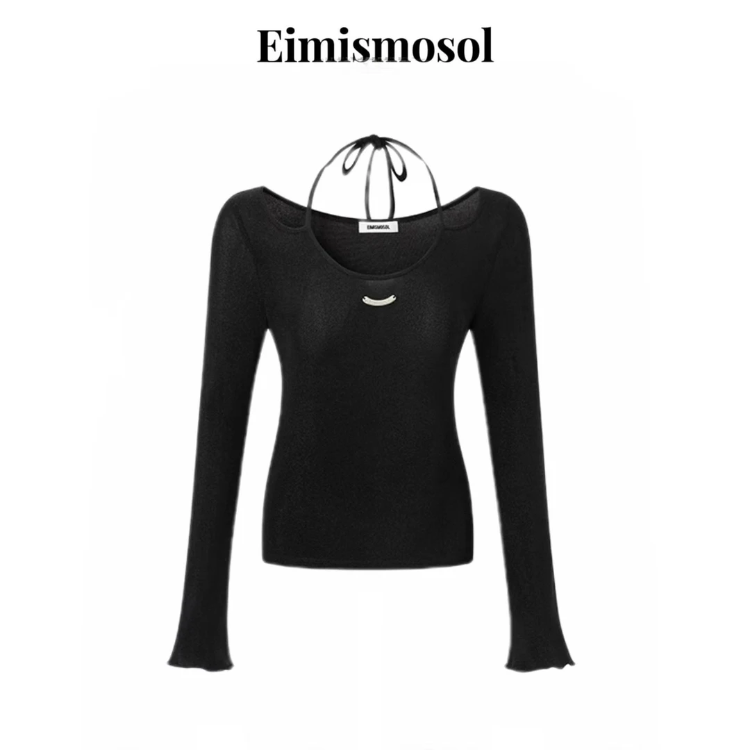 Eimismosol亮丝挂脖喇叭袖打底衫