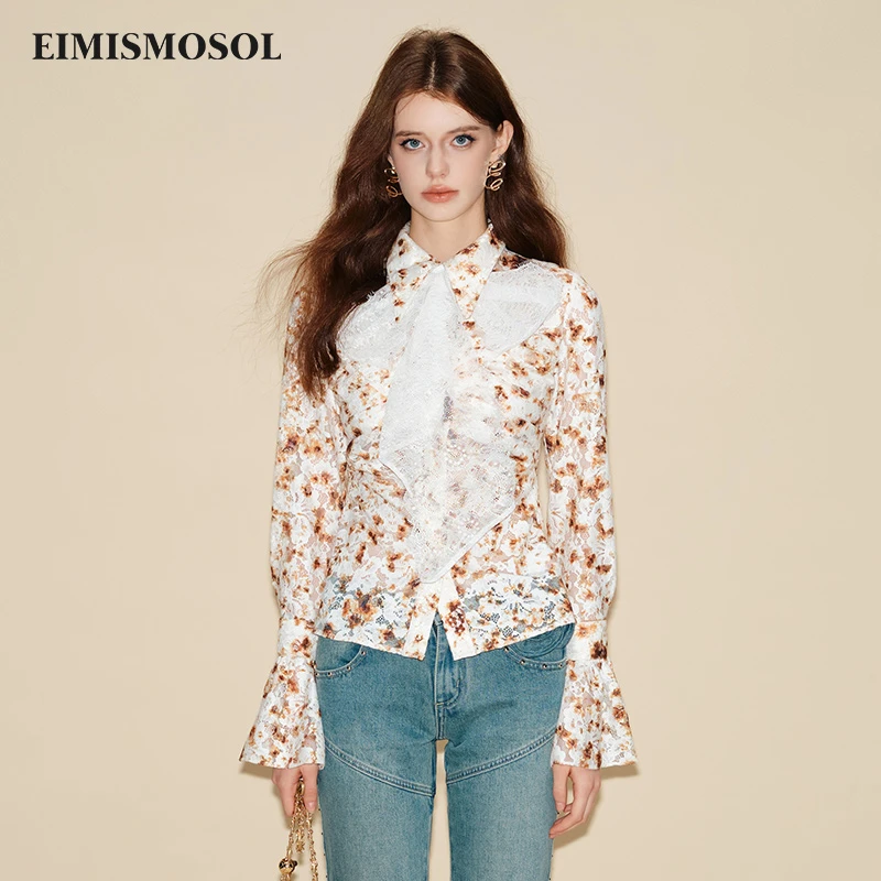 EIMISMOSOL印花蕾丝长袖衬衫