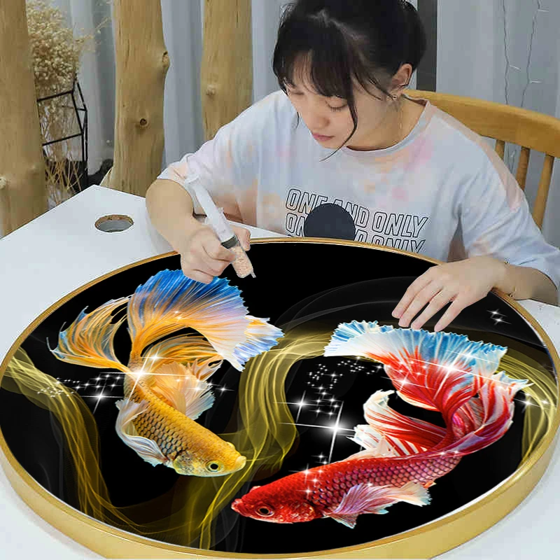 【钻石画】2022新款5d满钻客厅玄关鲤鱼圆形水晶点贴钻十字绣手工