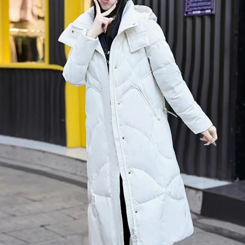 3186时尚女士修身中长款羽绒服冬季过膝保暖