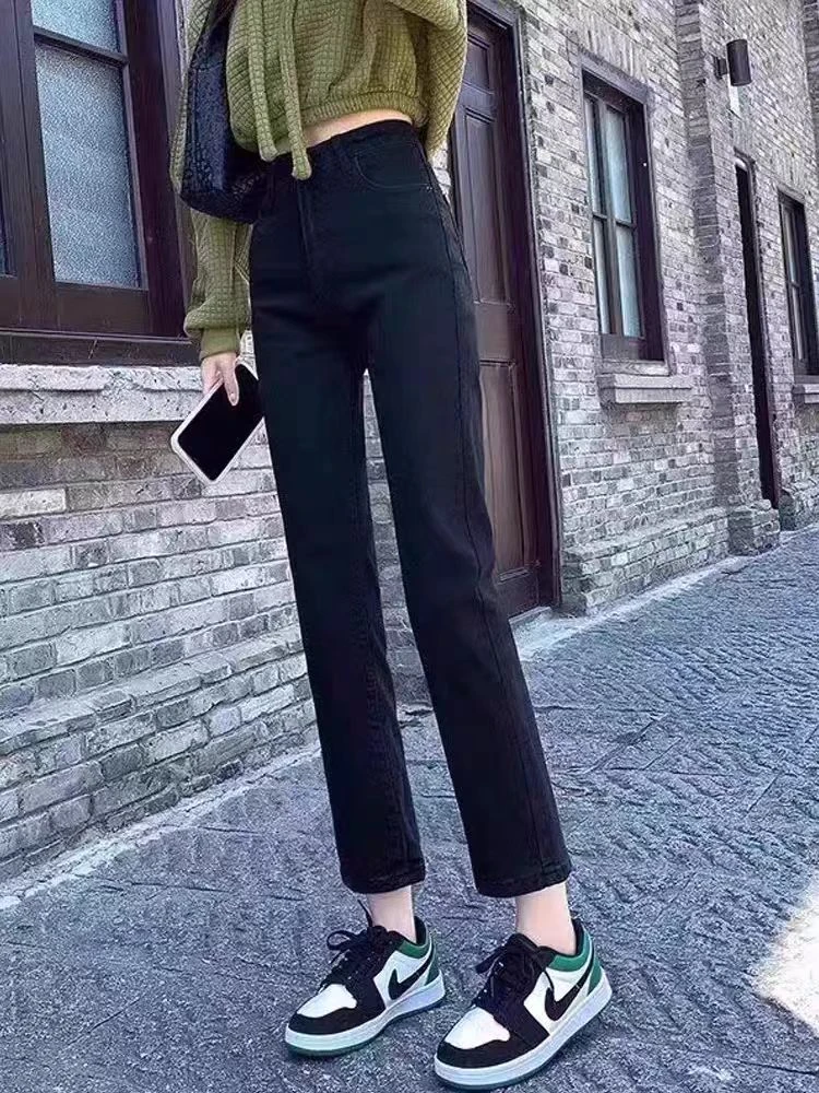 春秋百搭时尚修身弹力遮胯黑色烟管裤