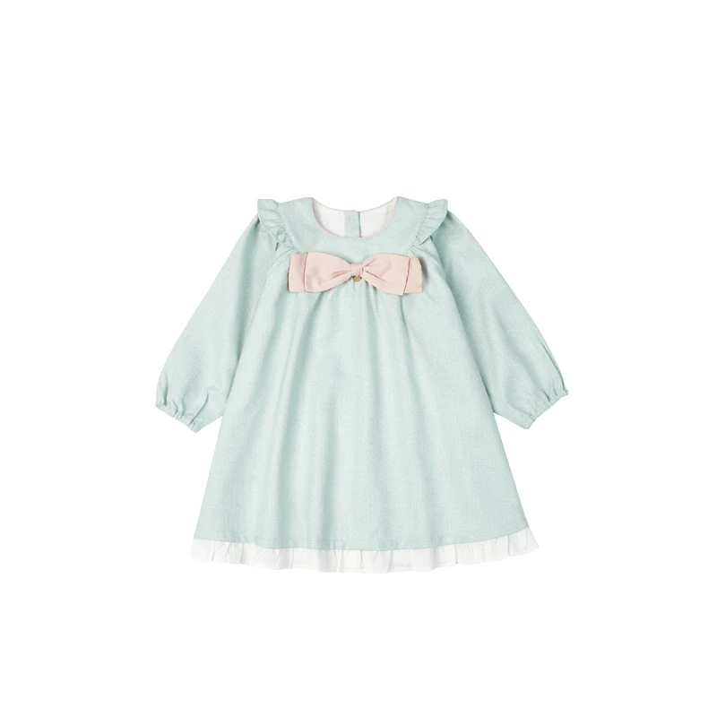 【朗姿集团】ETTOI童装春秋款薄荷绿蝴蝶结装饰可爱女童连衣裙公