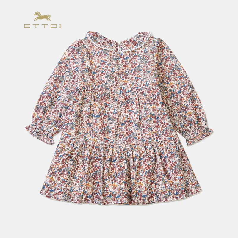 ETTOI爱多娃童装春秋款女宝宝裙子红色印花长袖连衣裙