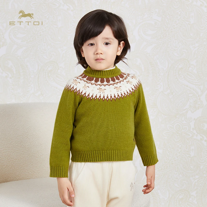 ETTOI秋冬新款爱多娃童装男童圆领长袖毛衣保暖针织