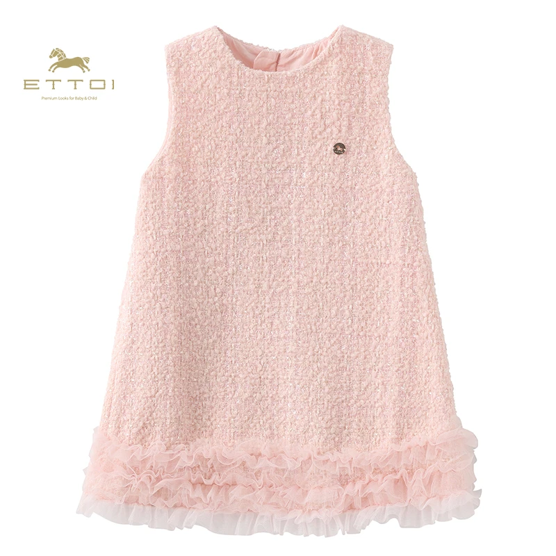 ETTOI爱多娃女童粉色无袖连衣裙女童背心裙洋气lf