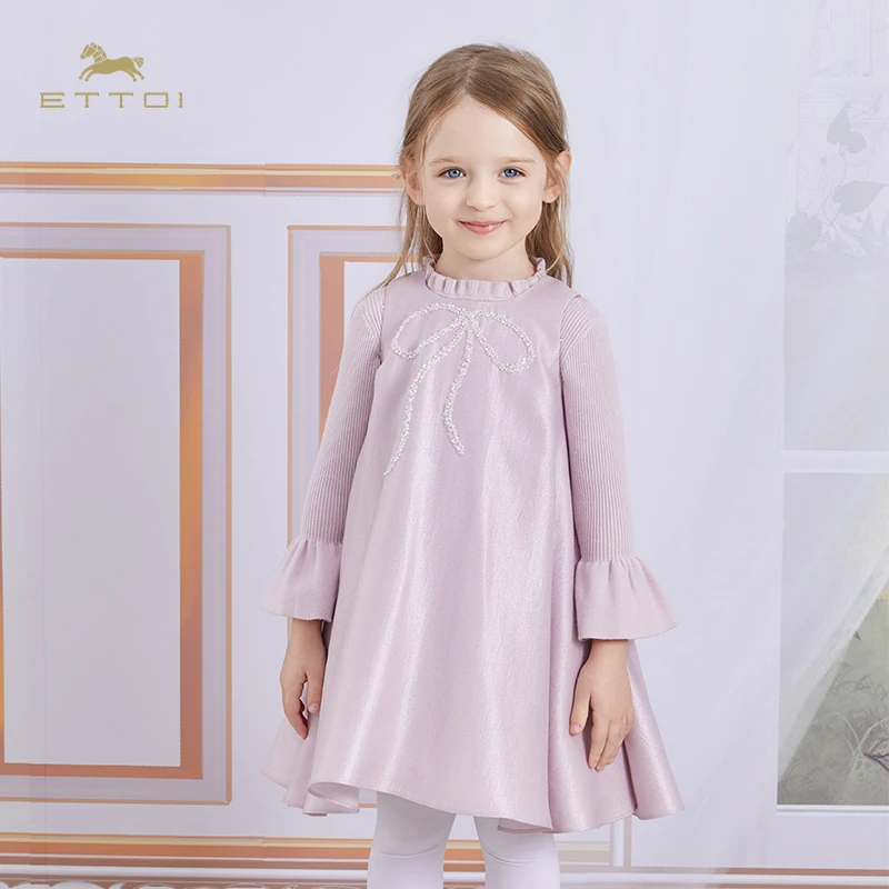 ETTOI秋冬新款爱多娃儿童背心礼服裙甜美紫色淑女连