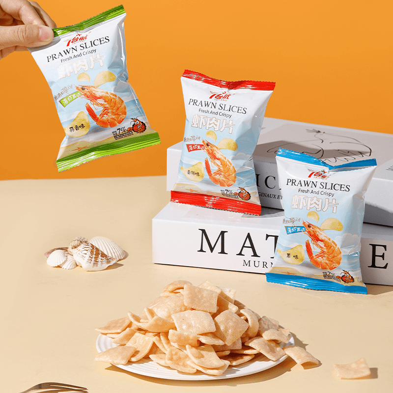 鲜虾片虾肉片香辣蒜蓉原味多口味薯片鲜香解馋小吃休闲追剧小零食