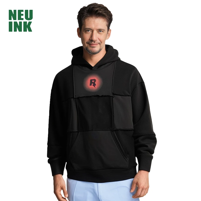 Neu ink 拼接连帽户外印花休闲卫衣 时尚宽松运动潮流长袖套衫