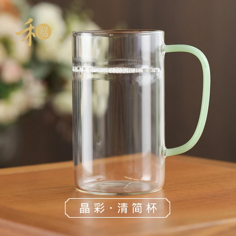 清简杯(月牙款)绿茶专用玻璃泡茶杯子带把过滤禾器茶具套装玉壶