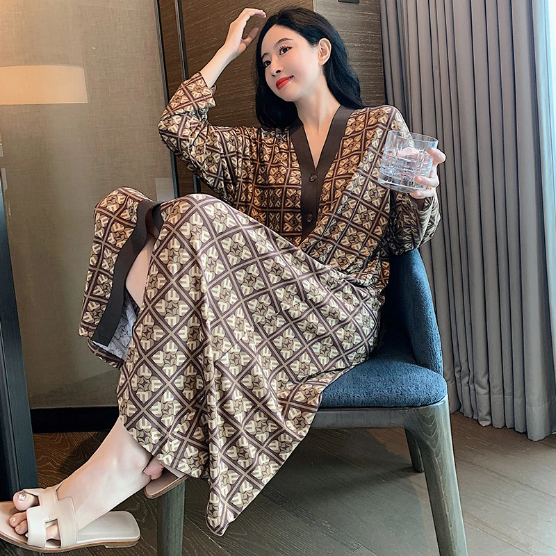 睡裙女2025年新款春秋季长袖纯棉夏孕妇中长款睡衣秋款月子家