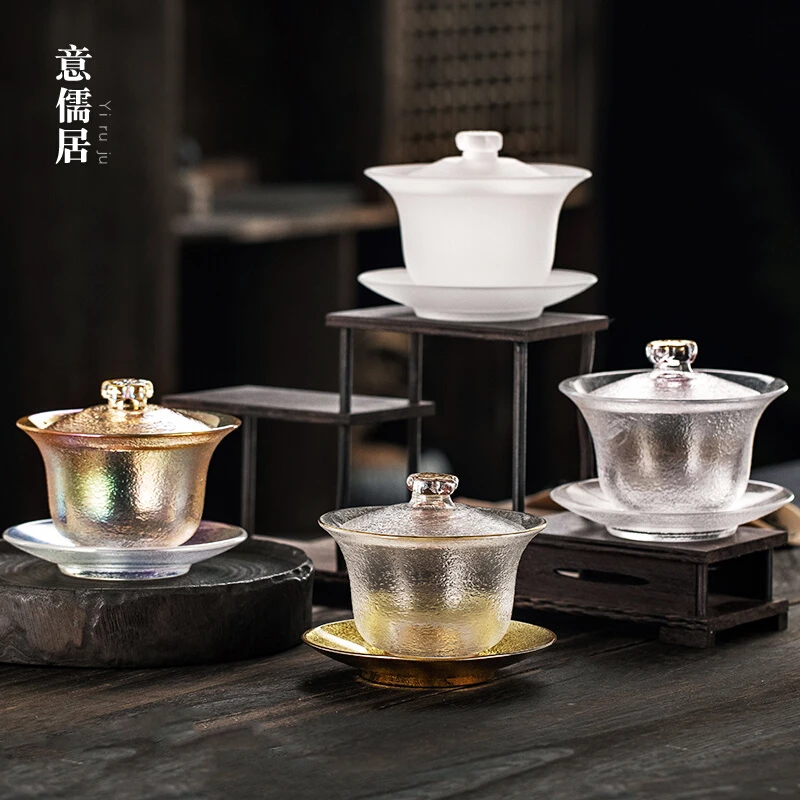 大号玻璃三才盖碗单个耐热防烫泡茶碗大号功夫茶具茶碗带盖高端
