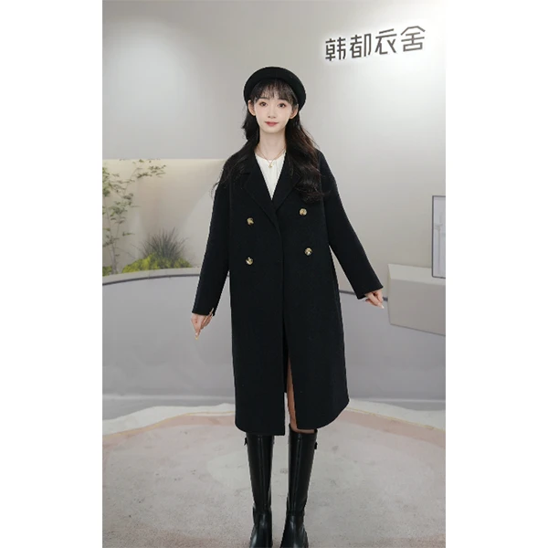 HSTYLE/韩都衣舍羊毛大衣女百搭气质秋冬季中长款小个子显瘦25028