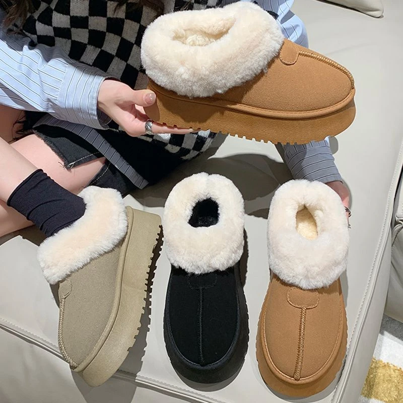 时尚雪地靴女款爆款2024新款毛边女鞋加绒加厚底短筒外穿面包棉鞋