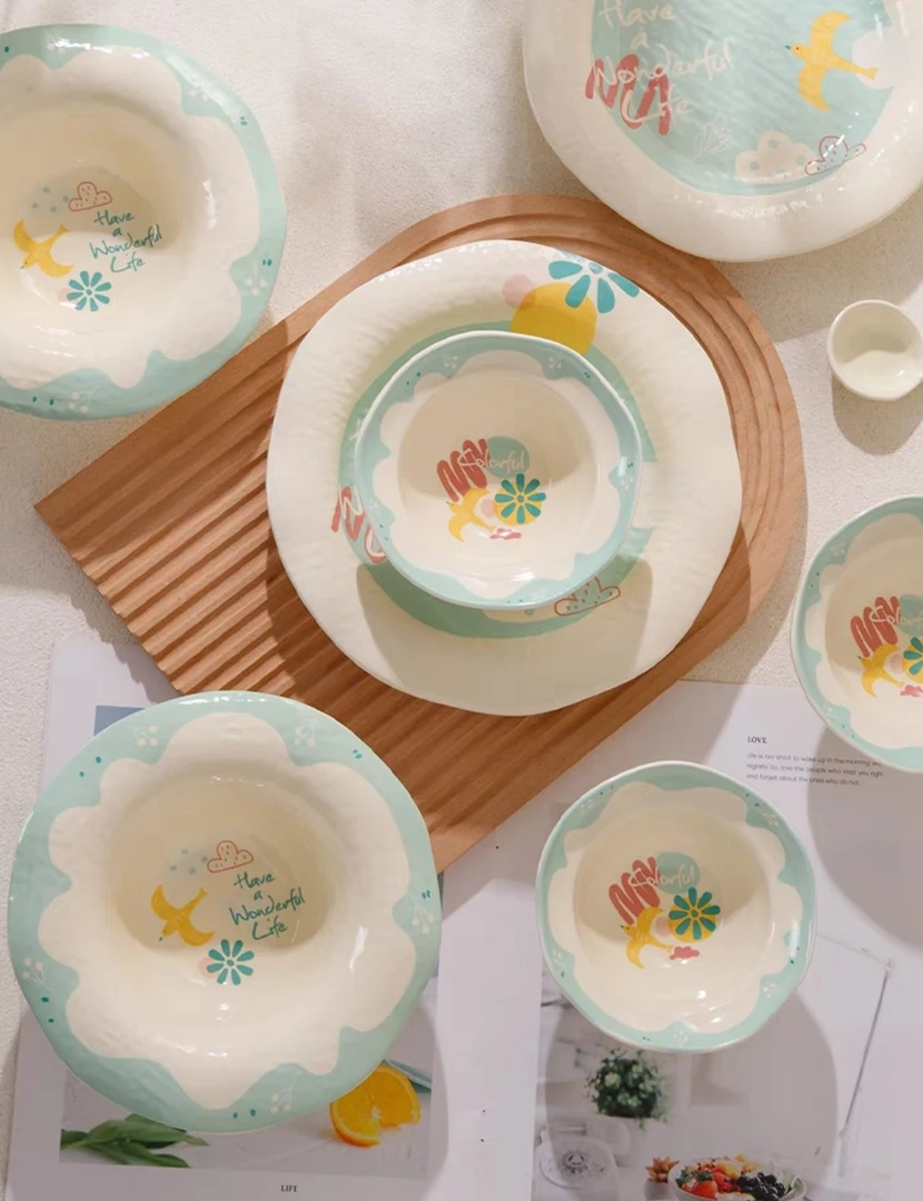 春夏海洋高颜值可爱陶瓷餐具米饭碗水果沙拉碗草帽盘甜品碗