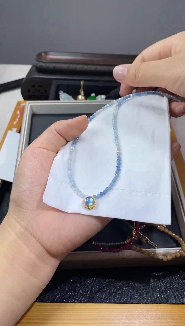【闪购商品】海蓝宝石颈饰合金海蓝宝项链搭配链