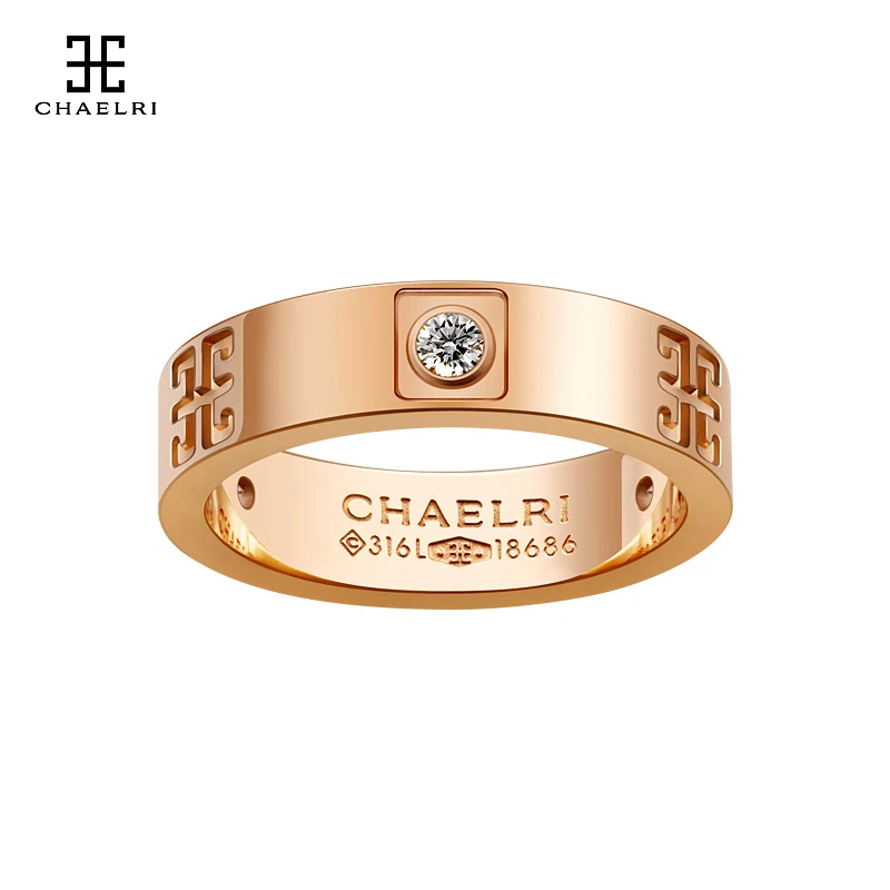 钛钢合成锆石戒指 兰米儿情侣戒指男女士时尚个性钛钢镀18K玫瑰彩