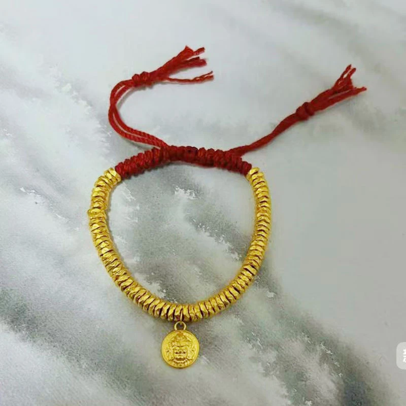 天福安足金999盘缠手串财神编绳手链黄金手链复古送女友节日礼物