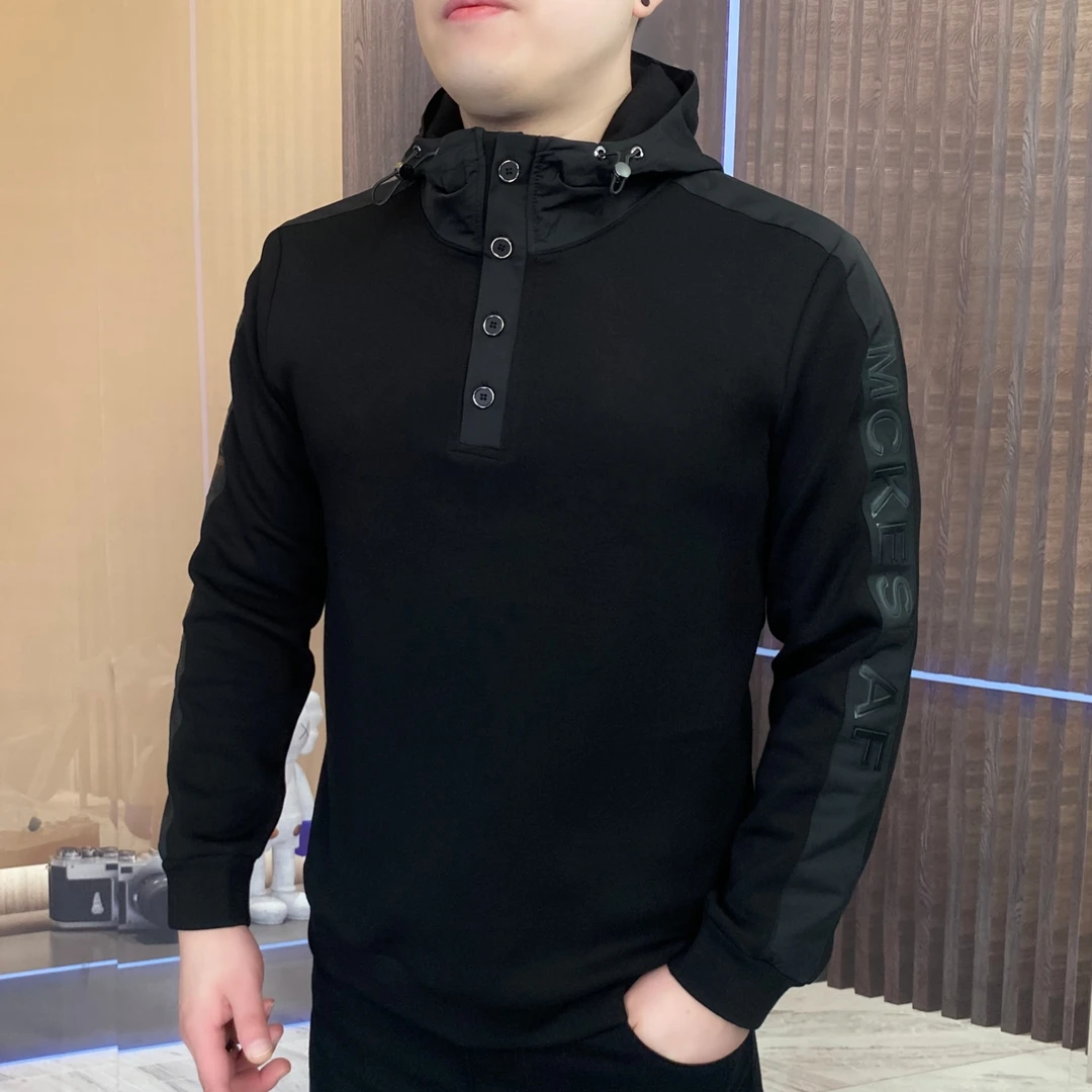 加绒男士秋冬时尚连帽长袖套头卫衣纯色商务运动休闲百搭潮流修身